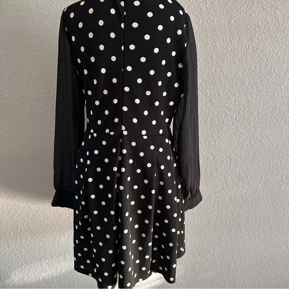 Smak Parlour Black Polka Dot Midi Dress with Sheer Sleeves – Size XL - Picture 3 of 9